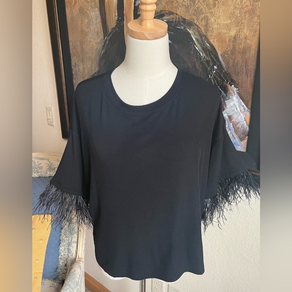 Lucy Paris Tops - Lucy Paris Black Top w/ Feathers Size L